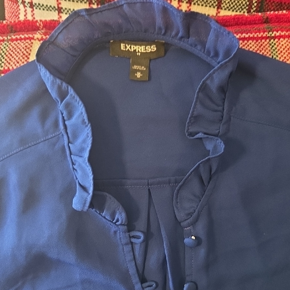 Express Royal Blue Ruffled Blouse - Picture 5 of 6